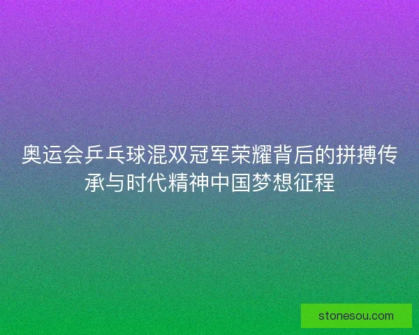 奥运会乒乓球混双冠军荣耀背后的拼搏传承与时代精神中国梦想征程